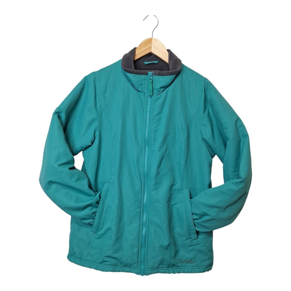 Cabela's Softshell Jacket Womens M Light Teal Fleece Lined Zip Pockets Outdoors